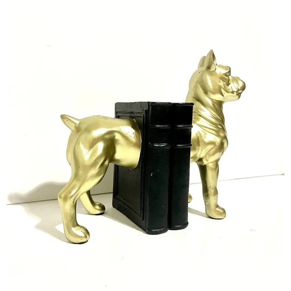 Gold Bulldog Resin Bookends Black Book Base